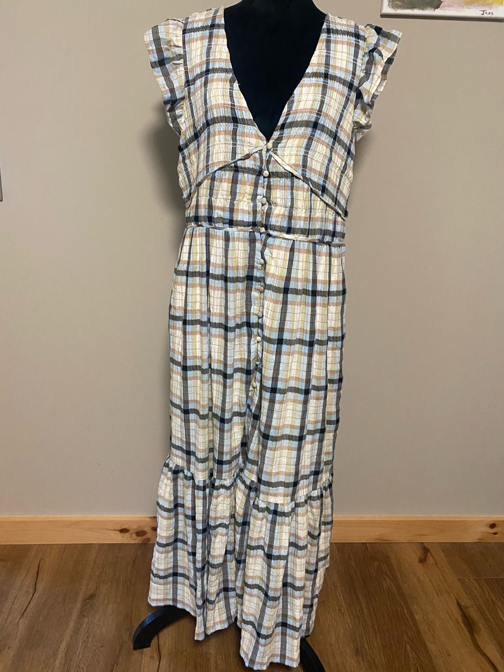 Anthropologie Peregrine Midi Dress Neutral Plaid size XL - Picture 7 of 11